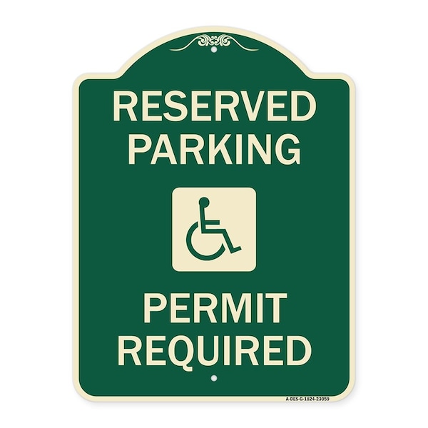 Reserved Parking Permit Required W/ Graphic Heavy-Gauge Aluminum Sign, 24" x 18", G-1824-23059
